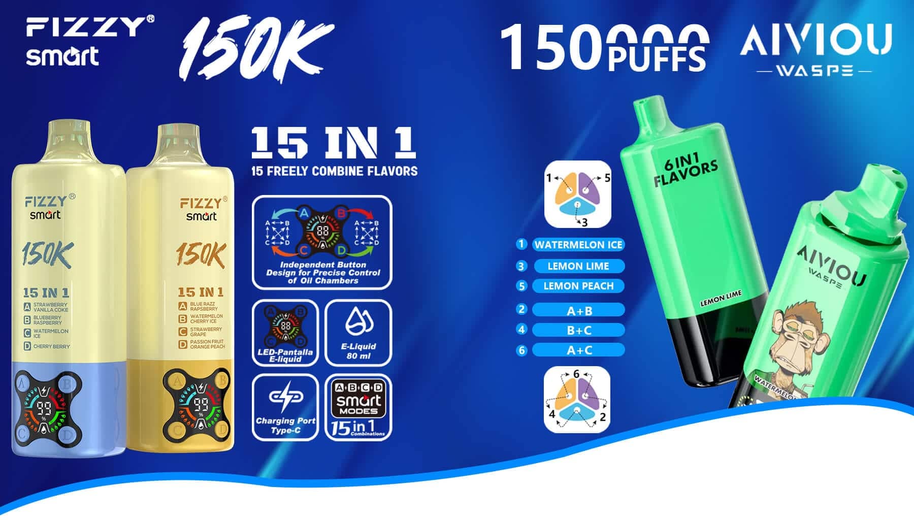 Fizzy 15-in-1 150K Puffs vs Waspe Aiviou 6-in-1 150k Puffs — Which Vape Wins in 2026