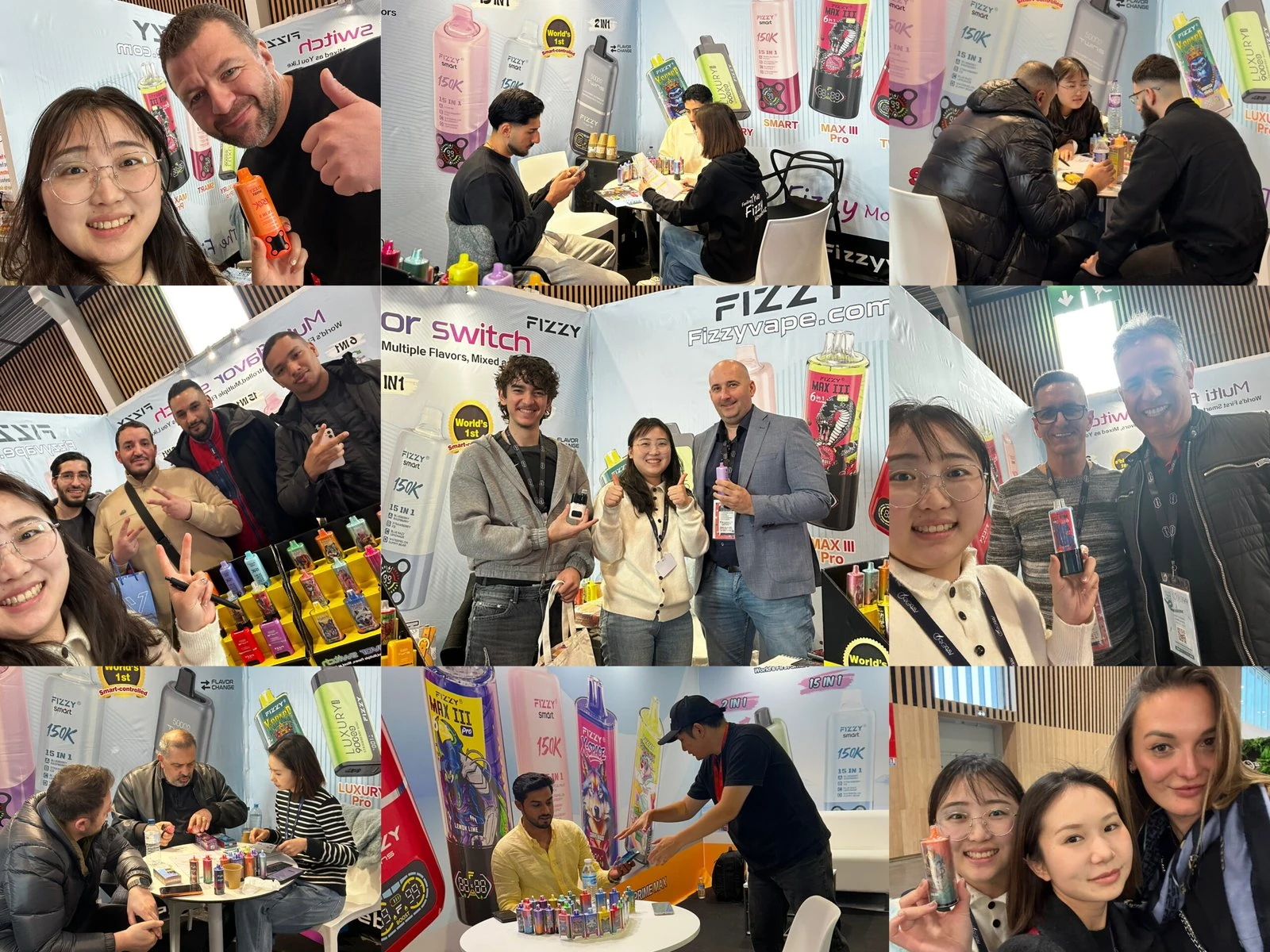 FIZZY team and visitors discussing products at vape trade shows.