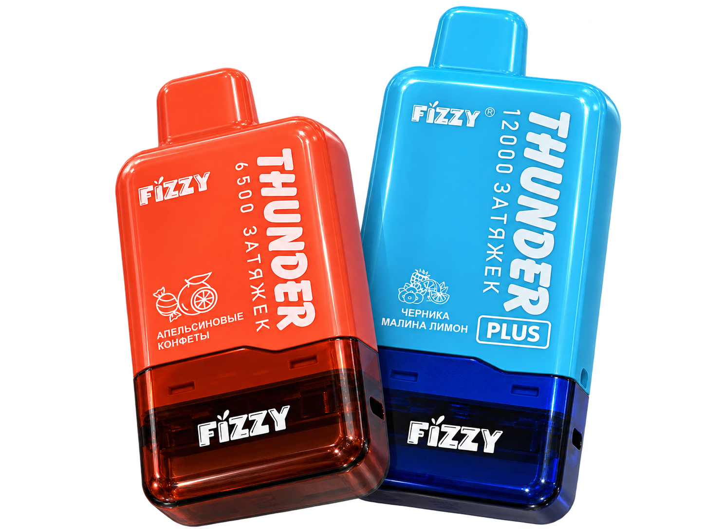 Red and blue FIZZY THUNDER prefilled pod devices.