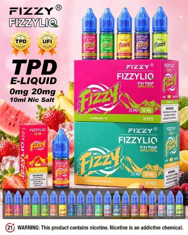 FIZZYLIQ 10ML e-liquid retail boxes and bottles