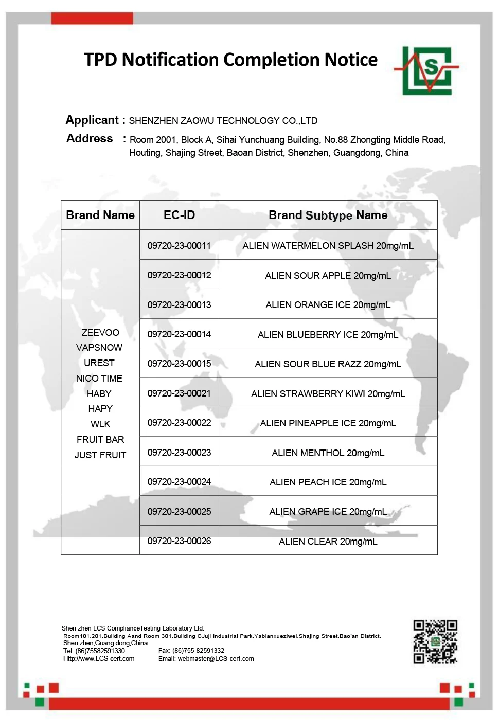 TPD notification completion notice applicable to FIZZYLIQ 10ML e-liquid, page 2
