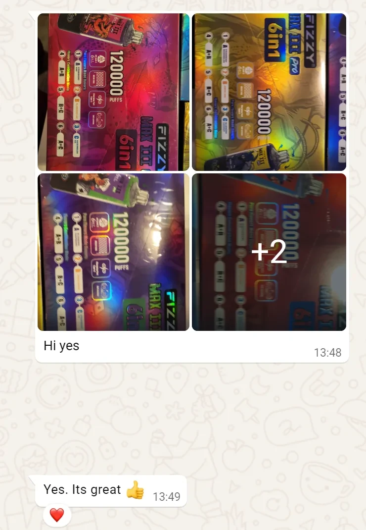 Anonymised Swedish customer feedback showing FIZZY MAX III Pro 120K boxes