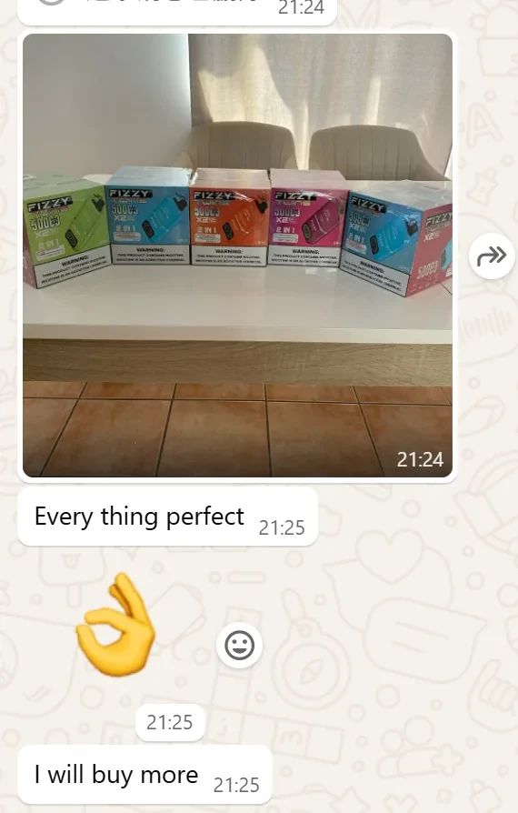 Anonymised Spanish customer message showing FIZZY Twins 50K boxes and repurchase intent